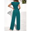 imagePRETTYGARDEN One Piece Jumpsuits For Women Dressy Ruffle Cap Sleeve V Neck Ribbed Knit Wide Leg Romper Casual Spring OutfitsBlue Green