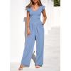 imagePRETTYGARDEN One Piece Jumpsuits For Women Dressy Ruffle Cap Sleeve V Neck Ribbed Knit Wide Leg Romper Casual Spring OutfitsBlue Grey