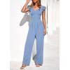 imagePRETTYGARDEN One Piece Jumpsuits For Women Dressy Ruffle Cap Sleeve V Neck Ribbed Knit Wide Leg Romper Casual Spring OutfitsBlue Grey