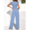 imagePRETTYGARDEN One Piece Jumpsuits For Women Dressy Ruffle Cap Sleeve V Neck Ribbed Knit Wide Leg Romper Casual Spring OutfitsBlue Grey