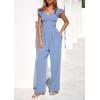 imagePRETTYGARDEN One Piece Jumpsuits For Women Dressy Ruffle Cap Sleeve V Neck Ribbed Knit Wide Leg Romper Casual Spring OutfitsBlue Grey