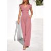 imagePRETTYGARDEN One Piece Jumpsuits For Women Dressy Ruffle Cap Sleeve V Neck Ribbed Knit Wide Leg Romper Casual Spring OutfitsDusty Pink