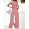 imagePRETTYGARDEN One Piece Jumpsuits For Women Dressy Ruffle Cap Sleeve V Neck Ribbed Knit Wide Leg Romper Casual Spring OutfitsDusty Pink