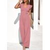 imagePRETTYGARDEN One Piece Jumpsuits For Women Dressy Ruffle Cap Sleeve V Neck Ribbed Knit Wide Leg Romper Casual Spring OutfitsDusty Pink