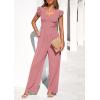 imagePRETTYGARDEN One Piece Jumpsuits For Women Dressy Ruffle Cap Sleeve V Neck Ribbed Knit Wide Leg Romper Casual Spring OutfitsDusty Pink