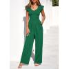 imagePRETTYGARDEN One Piece Jumpsuits For Women Dressy Ruffle Cap Sleeve V Neck Ribbed Knit Wide Leg Romper Casual Spring OutfitsGreen