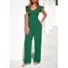 imagePRETTYGARDEN One Piece Jumpsuits For Women Dressy Ruffle Cap Sleeve V Neck Ribbed Knit Wide Leg Romper Casual Spring OutfitsGreen