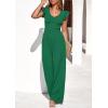 imagePRETTYGARDEN One Piece Jumpsuits For Women Dressy Ruffle Cap Sleeve V Neck Ribbed Knit Wide Leg Romper Casual Spring OutfitsGreen