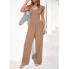 imagePRETTYGARDEN One Piece Jumpsuits For Women Dressy Ruffle Cap Sleeve V Neck Ribbed Knit Wide Leg Romper Casual Spring OutfitsKhaki