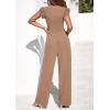 imagePRETTYGARDEN One Piece Jumpsuits For Women Dressy Ruffle Cap Sleeve V Neck Ribbed Knit Wide Leg Romper Casual Spring OutfitsKhaki