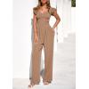 imagePRETTYGARDEN One Piece Jumpsuits For Women Dressy Ruffle Cap Sleeve V Neck Ribbed Knit Wide Leg Romper Casual Spring OutfitsKhaki