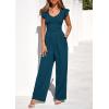 imagePRETTYGARDEN One Piece Jumpsuits For Women Dressy Ruffle Cap Sleeve V Neck Ribbed Knit Wide Leg Romper Casual Spring OutfitsLake Blue