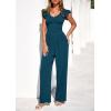 imagePRETTYGARDEN One Piece Jumpsuits For Women Dressy Ruffle Cap Sleeve V Neck Ribbed Knit Wide Leg Romper Casual Spring OutfitsLake Blue