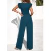 imagePRETTYGARDEN One Piece Jumpsuits For Women Dressy Ruffle Cap Sleeve V Neck Ribbed Knit Wide Leg Romper Casual Spring OutfitsLake Blue