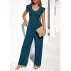 imagePRETTYGARDEN One Piece Jumpsuits For Women Dressy Ruffle Cap Sleeve V Neck Ribbed Knit Wide Leg Romper Casual Spring OutfitsLake Blue