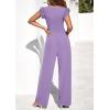 imagePRETTYGARDEN One Piece Jumpsuits For Women Dressy Ruffle Cap Sleeve V Neck Ribbed Knit Wide Leg Romper Casual Spring OutfitsLight Purple