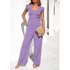 imagePRETTYGARDEN One Piece Jumpsuits For Women Dressy Ruffle Cap Sleeve V Neck Ribbed Knit Wide Leg Romper Casual Spring OutfitsLight Purple