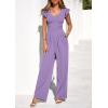 imagePRETTYGARDEN One Piece Jumpsuits For Women Dressy Ruffle Cap Sleeve V Neck Ribbed Knit Wide Leg Romper Casual Spring OutfitsLight Purple