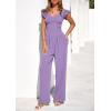 imagePRETTYGARDEN One Piece Jumpsuits For Women Dressy Ruffle Cap Sleeve V Neck Ribbed Knit Wide Leg Romper Casual Spring OutfitsLight Purple