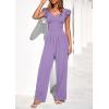 imagePRETTYGARDEN One Piece Jumpsuits For Women Dressy Ruffle Cap Sleeve V Neck Ribbed Knit Wide Leg Romper Casual Spring OutfitsLight Purple
