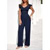 imagePRETTYGARDEN One Piece Jumpsuits For Women Dressy Ruffle Cap Sleeve V Neck Ribbed Knit Wide Leg Romper Casual Spring OutfitsNavy