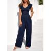 imagePRETTYGARDEN One Piece Jumpsuits For Women Dressy Ruffle Cap Sleeve V Neck Ribbed Knit Wide Leg Romper Casual Spring OutfitsNavy