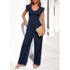 imagePRETTYGARDEN One Piece Jumpsuits For Women Dressy Ruffle Cap Sleeve V Neck Ribbed Knit Wide Leg Romper Casual Spring OutfitsNavy
