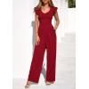 imagePRETTYGARDEN One Piece Jumpsuits For Women Dressy Ruffle Cap Sleeve V Neck Ribbed Knit Wide Leg Romper Casual Spring OutfitsRed