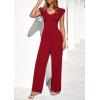 imagePRETTYGARDEN One Piece Jumpsuits For Women Dressy Ruffle Cap Sleeve V Neck Ribbed Knit Wide Leg Romper Casual Spring OutfitsRed
