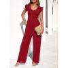 imagePRETTYGARDEN One Piece Jumpsuits For Women Dressy Ruffle Cap Sleeve V Neck Ribbed Knit Wide Leg Romper Casual Spring OutfitsRed
