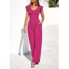 imagePRETTYGARDEN One Piece Jumpsuits For Women Dressy Ruffle Cap Sleeve V Neck Ribbed Knit Wide Leg Romper Casual Spring OutfitsRose Red