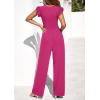 imagePRETTYGARDEN One Piece Jumpsuits For Women Dressy Ruffle Cap Sleeve V Neck Ribbed Knit Wide Leg Romper Casual Spring OutfitsRose Red