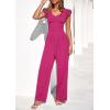 imagePRETTYGARDEN One Piece Jumpsuits For Women Dressy Ruffle Cap Sleeve V Neck Ribbed Knit Wide Leg Romper Casual Spring OutfitsRose Red