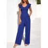 imagePRETTYGARDEN One Piece Jumpsuits For Women Dressy Ruffle Cap Sleeve V Neck Ribbed Knit Wide Leg Romper Casual Spring OutfitsRoyal Blue