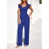 imagePRETTYGARDEN One Piece Jumpsuits For Women Dressy Ruffle Cap Sleeve V Neck Ribbed Knit Wide Leg Romper Casual Spring OutfitsRoyal Blue