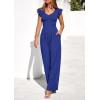 imagePRETTYGARDEN One Piece Jumpsuits For Women Dressy Ruffle Cap Sleeve V Neck Ribbed Knit Wide Leg Romper Casual Spring OutfitsRoyal Blue