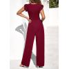 imagePRETTYGARDEN One Piece Jumpsuits For Women Dressy Ruffle Cap Sleeve V Neck Ribbed Knit Wide Leg Romper Casual Spring OutfitsWine Red
