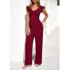 imagePRETTYGARDEN One Piece Jumpsuits For Women Dressy Ruffle Cap Sleeve V Neck Ribbed Knit Wide Leg Romper Casual Spring OutfitsWine Red