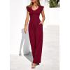 imagePRETTYGARDEN One Piece Jumpsuits For Women Dressy Ruffle Cap Sleeve V Neck Ribbed Knit Wide Leg Romper Casual Spring OutfitsWine Red