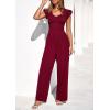 imagePRETTYGARDEN One Piece Jumpsuits For Women Dressy Ruffle Cap Sleeve V Neck Ribbed Knit Wide Leg Romper Casual Spring OutfitsWine Red