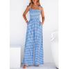 imagePRETTYGARDEN One Piece Jumpsuits for Women 2026 Summer Sleeveless Smocked Gingham Wide Leg Date Night Rompers Spring OutfitsBlue