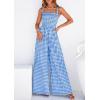 imagePRETTYGARDEN One Piece Jumpsuits for Women 2026 Summer Sleeveless Smocked Gingham Wide Leg Date Night Rompers Spring OutfitsBlue