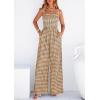 imagePRETTYGARDEN One Piece Jumpsuits for Women 2026 Summer Sleeveless Smocked Gingham Wide Leg Date Night Rompers Spring OutfitsBrown