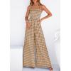 imagePRETTYGARDEN One Piece Jumpsuits for Women 2026 Summer Sleeveless Smocked Gingham Wide Leg Date Night Rompers Spring OutfitsBrown
