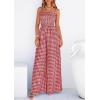 imagePRETTYGARDEN One Piece Jumpsuits for Women 2026 Summer Sleeveless Smocked Gingham Wide Leg Date Night Rompers Spring OutfitsBurgundy