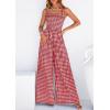 imagePRETTYGARDEN One Piece Jumpsuits for Women 2026 Summer Sleeveless Smocked Gingham Wide Leg Date Night Rompers Spring OutfitsBurgundy