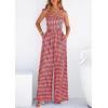 imagePRETTYGARDEN One Piece Jumpsuits for Women 2026 Summer Sleeveless Smocked Gingham Wide Leg Date Night Rompers Spring OutfitsBurgundy