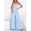 imagePRETTYGARDEN One Piece Jumpsuits for Women 2026 Summer Sleeveless Smocked Gingham Wide Leg Date Night Rompers Spring OutfitsLight Blue