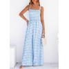 imagePRETTYGARDEN One Piece Jumpsuits for Women 2026 Summer Sleeveless Smocked Gingham Wide Leg Date Night Rompers Spring OutfitsLight Blue