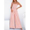 imagePRETTYGARDEN One Piece Jumpsuits for Women 2026 Summer Sleeveless Smocked Gingham Wide Leg Date Night Rompers Spring OutfitsLight Pink